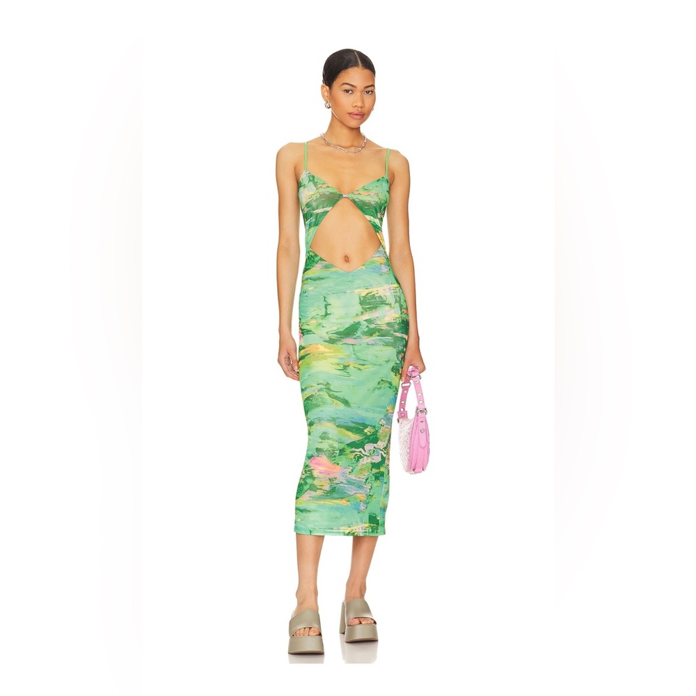 AFRM Keefa Midi Dress in Acid Green Marble | Size M | Sold Out on Revolve